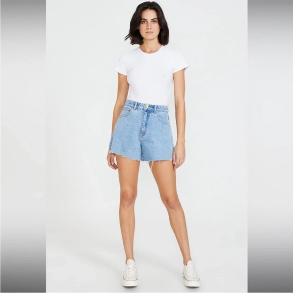 Abrand Venice Denim Raw Hem High Rise Shorts in Esmeralda Blue Size 29 - Picture 1 of 13